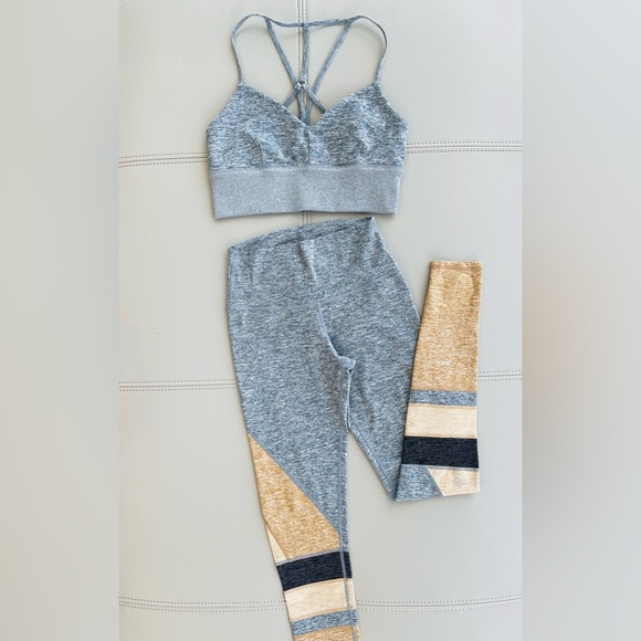 NWOT ALO Yoga Alosoft 2-Piece SET MED Bra Top + XXS Legging in Blue-Gray Heather - Picture 5 of 16